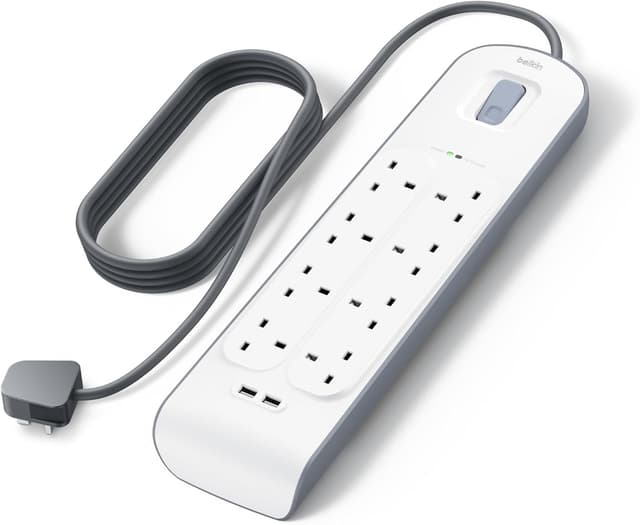 چندراهی برق محافظ Belkin هشتخروجی با کابل 2 متری و درگاههای USB مشترک 2.4 A چندراهی برق محافظ Belkin هشتخروجی با کابل 2 متری و درگاههای USB مشترک 2.4 A