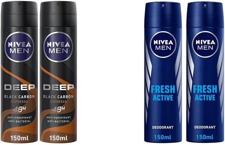 اسپری ضدتعریق مردانه NIVEA با محافظت 72h، DEEP Black Carbon آنتیباکتریال با رایحه اسپرسو 2x150ml اسپری ضدتعریق مردانه NIVEA با محافظت 72h، DEEP Black Carbon آنتیباکتریال با رایحه اسپرسو 2x150ml