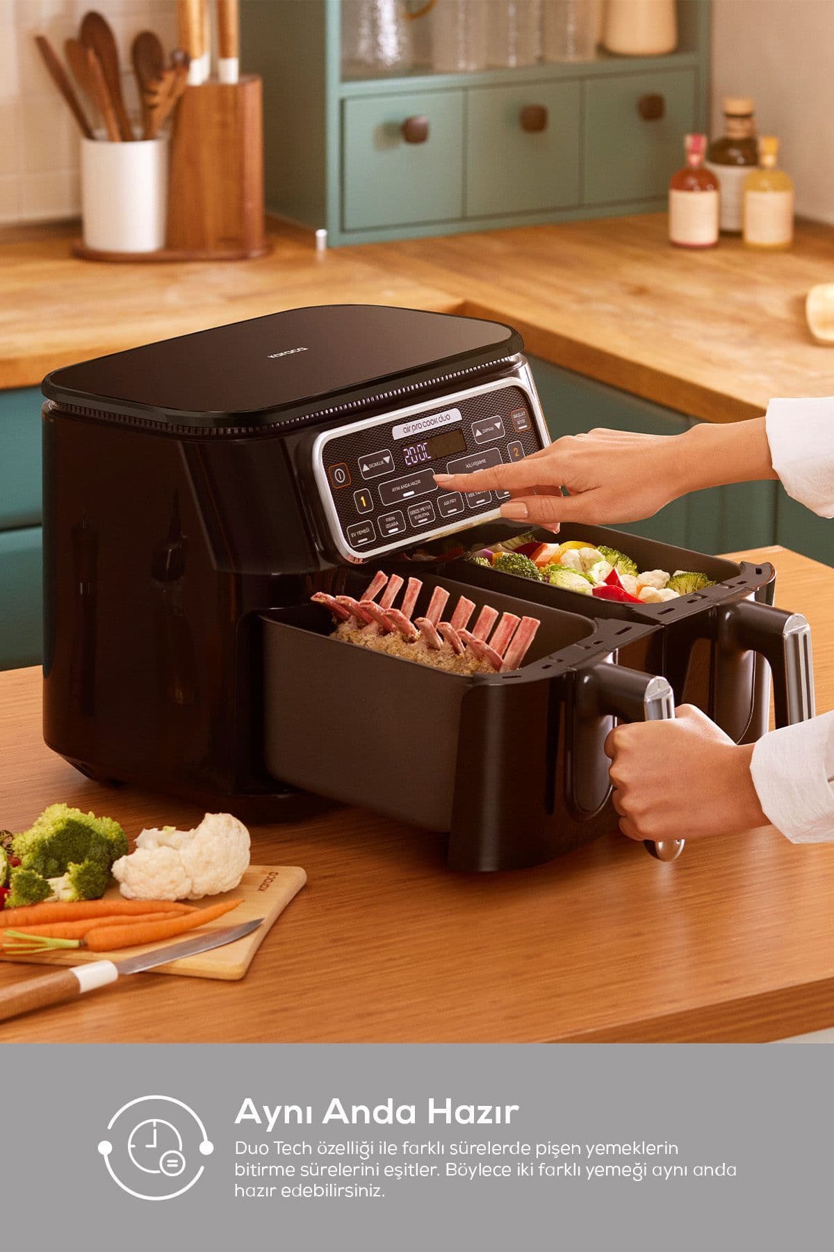سرخکن هوایی Karaca Air Pro Cook Duo 4+4 لیتری مشکی کروم ۸ نفره سرخکن هوایی Karaca Air Pro Cook Duo 4+4 لیتری مشکی کروم ۸ نفره