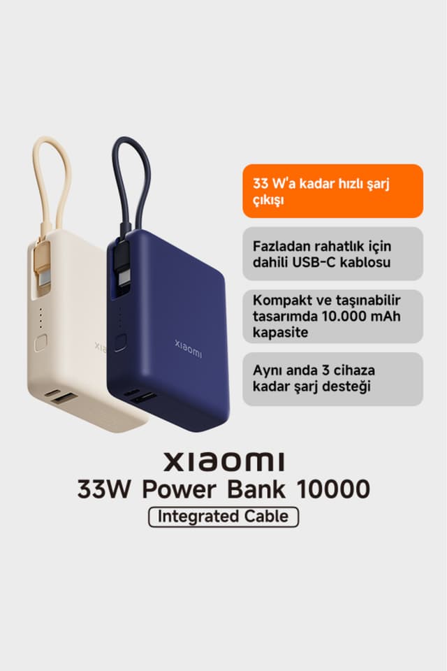 پاوربانک Xiaomi 33W با ظرفیت 10000mAh و کابل داخلی جمعوجور پاوربانک Xiaomi 33W با ظرفیت 10000mAh و کابل داخلی جمعوجور