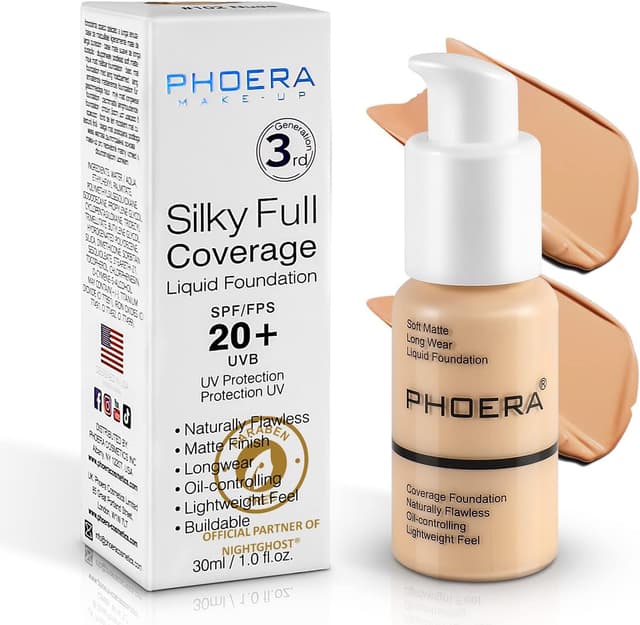 کرم پودر مایع Phoera پوشش کامل مات و کنترل چربی 30ml رنگ 104# Buff Beige کرم پودر مایع Phoera پوشش کامل مات و کنترل چربی 30ml رنگ 104# Buff Beige