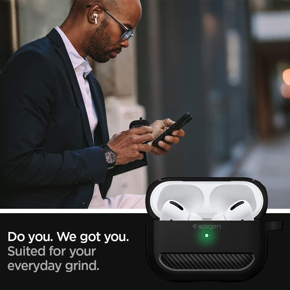 کاور سازگار با AirPods Pro 1 Spigen مشکی مات Rugged Armor مدل ASD00540 کاور سازگار با AirPods Pro 1 Spigen مشکی مات Rugged Armor مدل ASD00540