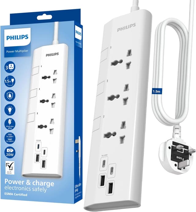 چندراهی برق PHILIPS سه خانه با کلید مجزا 1.5 متری 4 پورت USB چندراهی برق PHILIPS سه خانه با کلید مجزا 1.5 متری 4 پورت USB