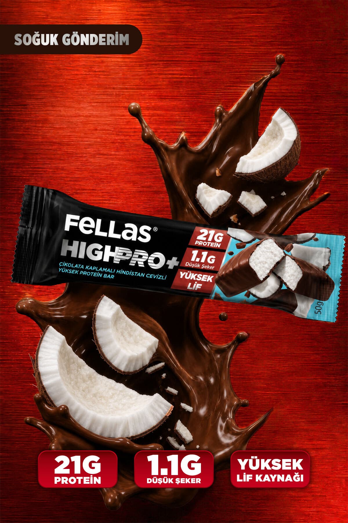 بار پروتئینی Fellas HighPro+ با روکش شکلات و نارگیل 50 g - 12 عدد بار پروتئینی Fellas HighPro+ با روکش شکلات و نارگیل 50 g - 12 عدد