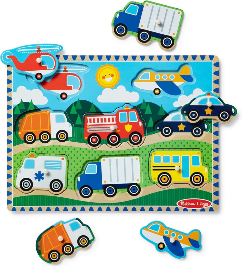 پازل چوبی وسایل نقلیه Melissa & Doug با دسته 8 pcs چندرنگ پازل چوبی وسایل نقلیه Melissa & Doug با دسته 8 pcs چندرنگ