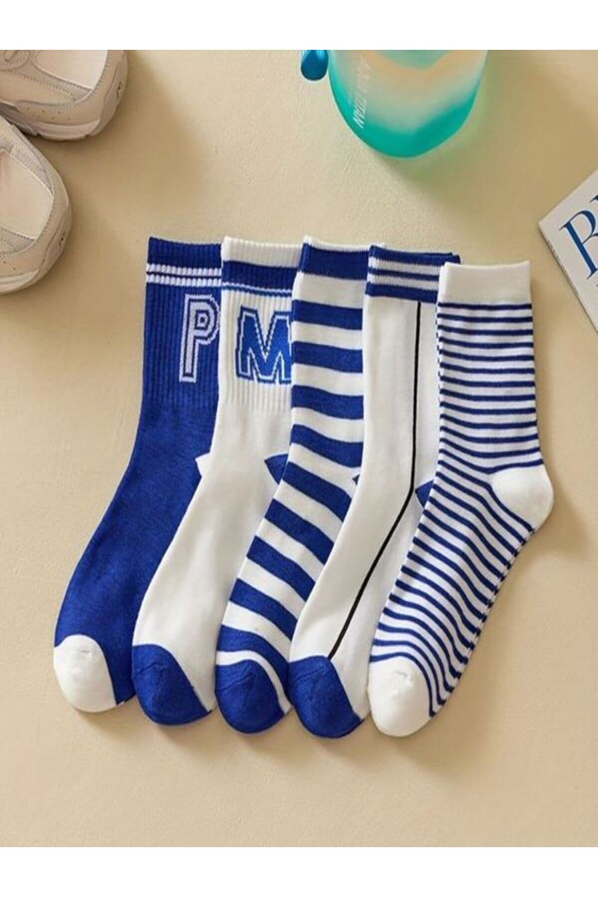 ست جوراب ساق کوتاه یونیسکس Sky Socks راه راه آبی معطر 5 عددی ست جوراب ساق کوتاه یونیسکس Sky Socks راه راه آبی معطر 5 عددی