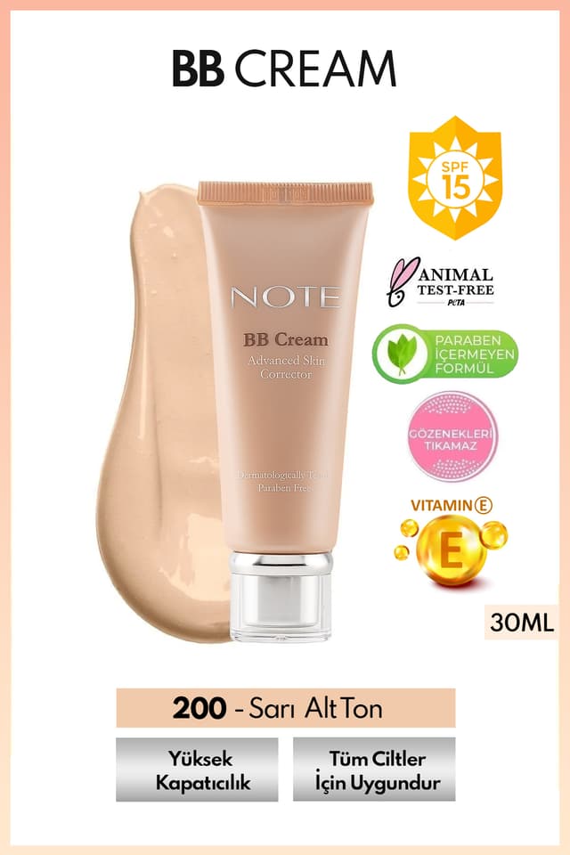 کرم BB Note Cosmetics SPF 15 مرطوبکننده پوشش قوی رنگ 200 عاجی ملایم کرم BB Note Cosmetics SPF 15 مرطوبکننده پوشش قوی رنگ 200 عاجی ملایم