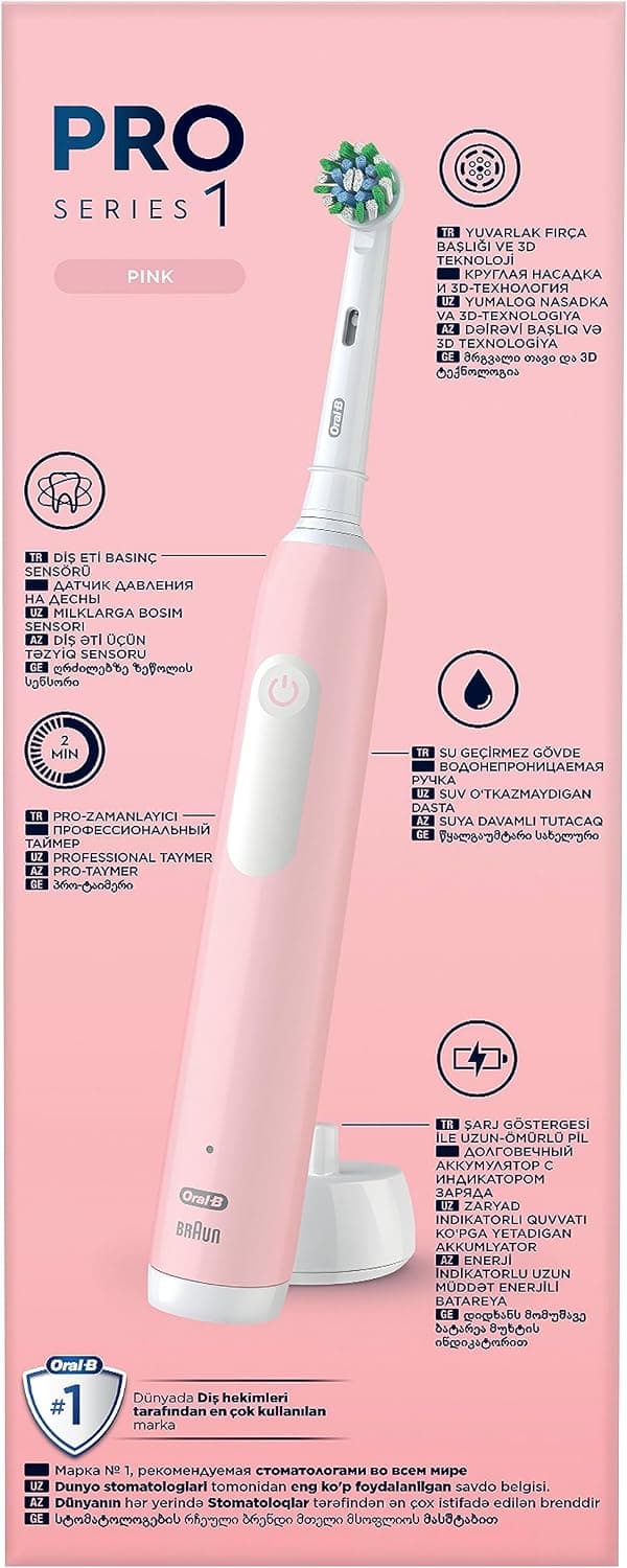 مسواک برقی Oral-B صورتی با 1 سر مسواک Pro Series 1 مسواک برقی Oral-B صورتی با 1 سر مسواک Pro Series 1