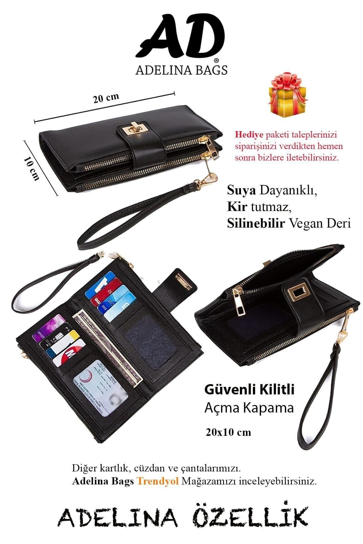 کیف پول پورتفویی زنانه Adelina Bags مشکی Venesia کاغذی با محفظه کارت و سکه، قفلدار و بند مچی کیف پول پورتفویی زنانه Adelina Bags مشکی Venesia کاغذی با محفظه کارت و سکه، قفلدار و بند مچی