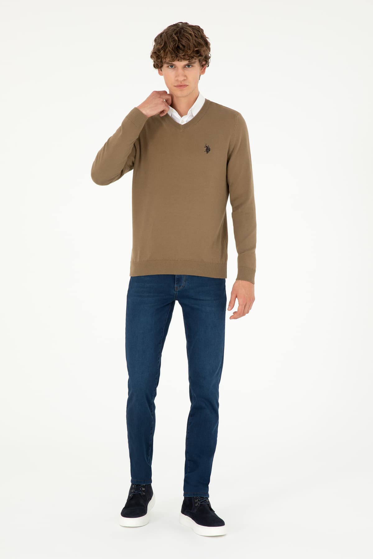 پلیور مردانه U.S. Polo Assn. ساده یقه هفت فیت اسلیم خاکی مدل 50293512-VR027 پلیور مردانه U.S. Polo Assn. ساده یقه هفت فیت اسلیم خاکی مدل 50293512-VR027