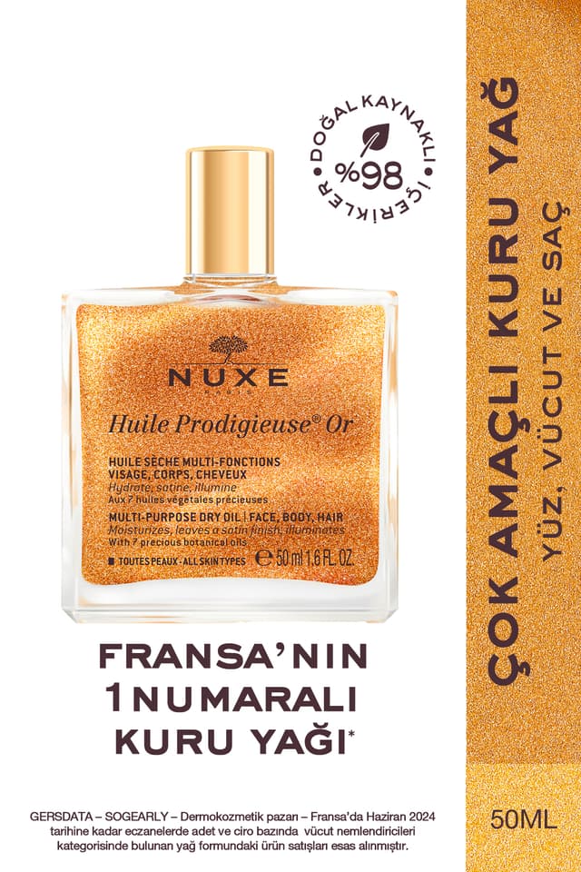 روغن خشک چندمنظوره Nuxe طلایی درخشان برای صورت، بدن و مو 50 ML روغن خشک چندمنظوره Nuxe طلایی درخشان برای صورت، بدن و مو 50 ML