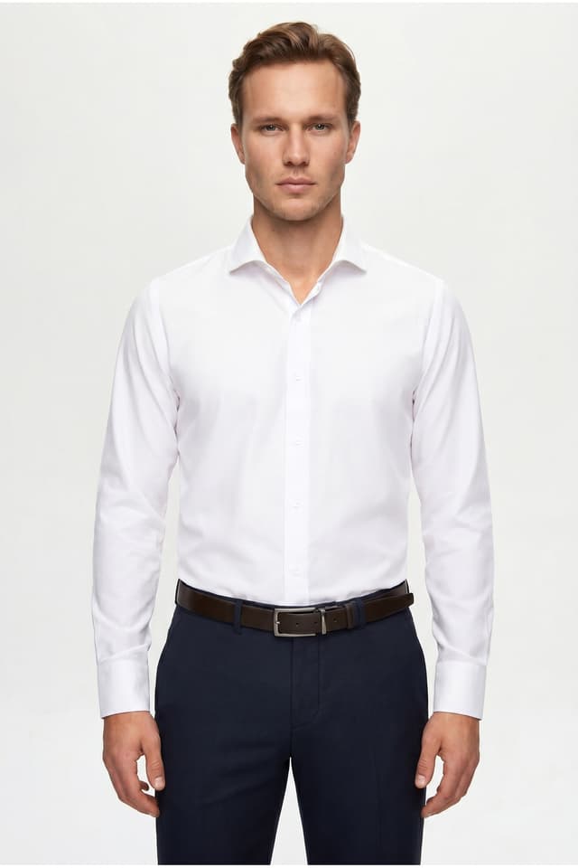 پیراهن مردانه D'S Damat اسلیم فیت سفید یقه کلاسیک آستین بلند اتوکشی آسان پیراهن مردانه D'S Damat اسلیم فیت سفید یقه کلاسیک آستین بلند اتوکشی آسان