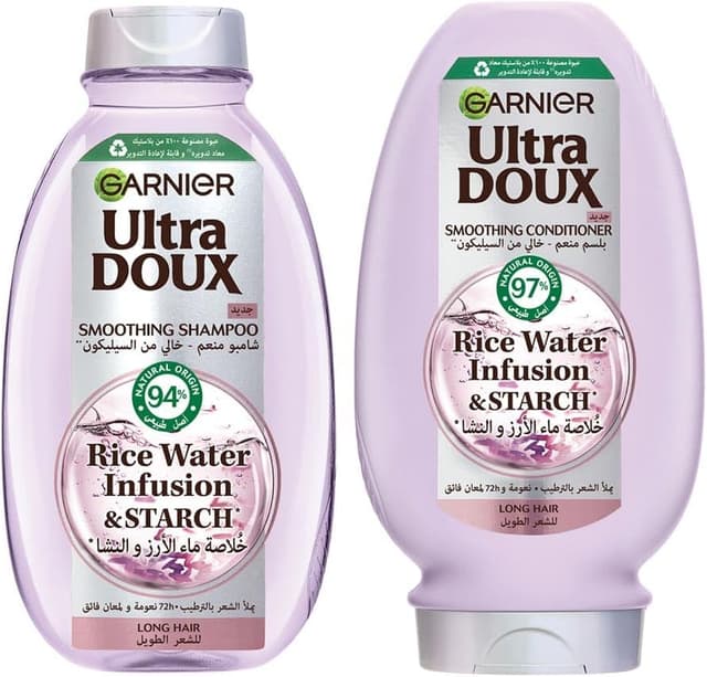 شامپو و نرمکننده Garnier Ultra Doux حاوی آب برنج و نشاسته، 400 ml + 360 ml شامپو و نرمکننده Garnier Ultra Doux حاوی آب برنج و نشاسته، 400 ml + 360 ml