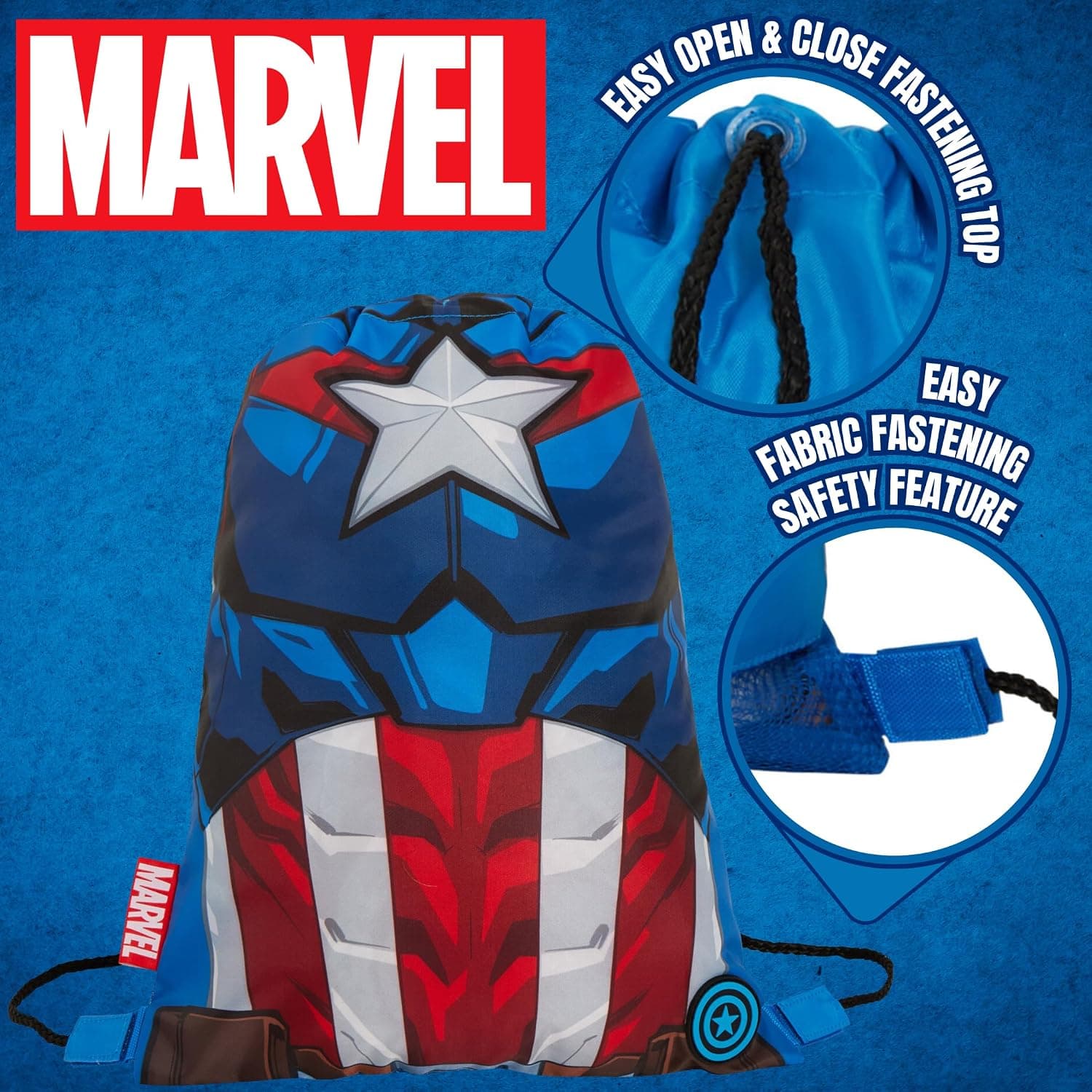 کولهپشتی ورزشی پسرانه Marvel با بند کشی Captain America مدل Avengers کولهپشتی ورزشی پسرانه Marvel با بند کشی Captain America مدل Avengers