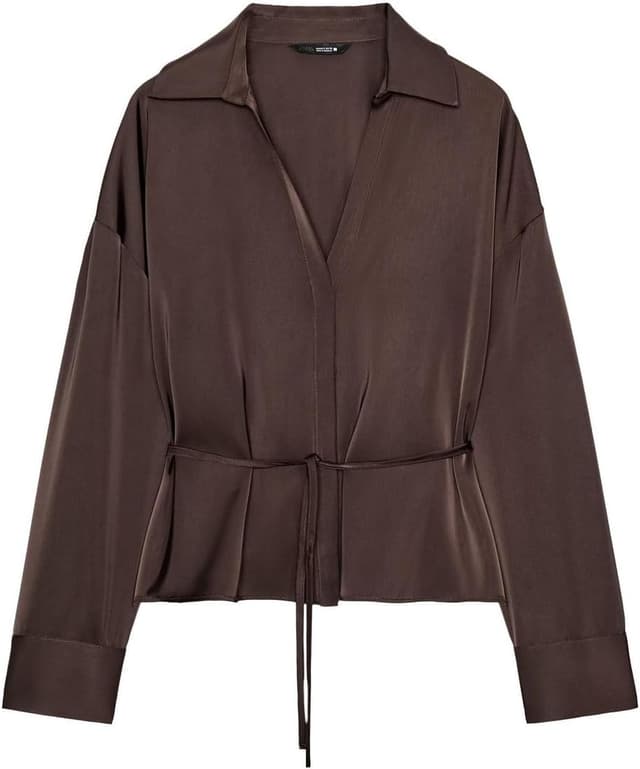 بلوز زنانه Zara ساتن با کمربند باریک صورتی سایز M بلوز زنانه Zara ساتن با کمربند باریک صورتی سایز M