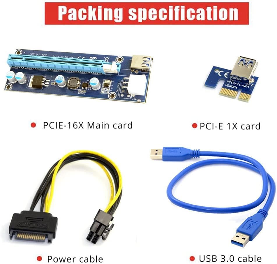 رایزر ماینینگ PCI-E 1x به 16x JSER با USB 3.0 و کابل پاور 6Pin رایزر ماینینگ PCI-E 1x به 16x JSER با USB 3.0 و کابل پاور 6Pin