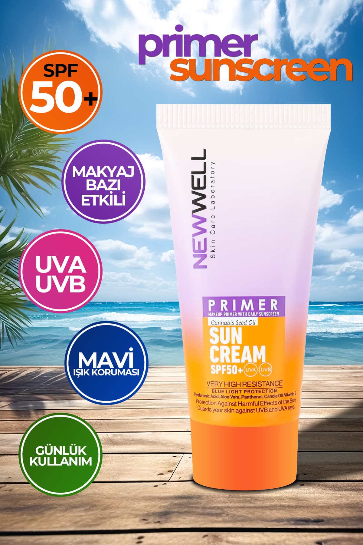 کرم ضدآفتاب پرایمر آرایشی New Well با SPF 50+ روشنکننده 50ML کرم ضدآفتاب پرایمر آرایشی New Well با SPF 50+ روشنکننده 50ML
