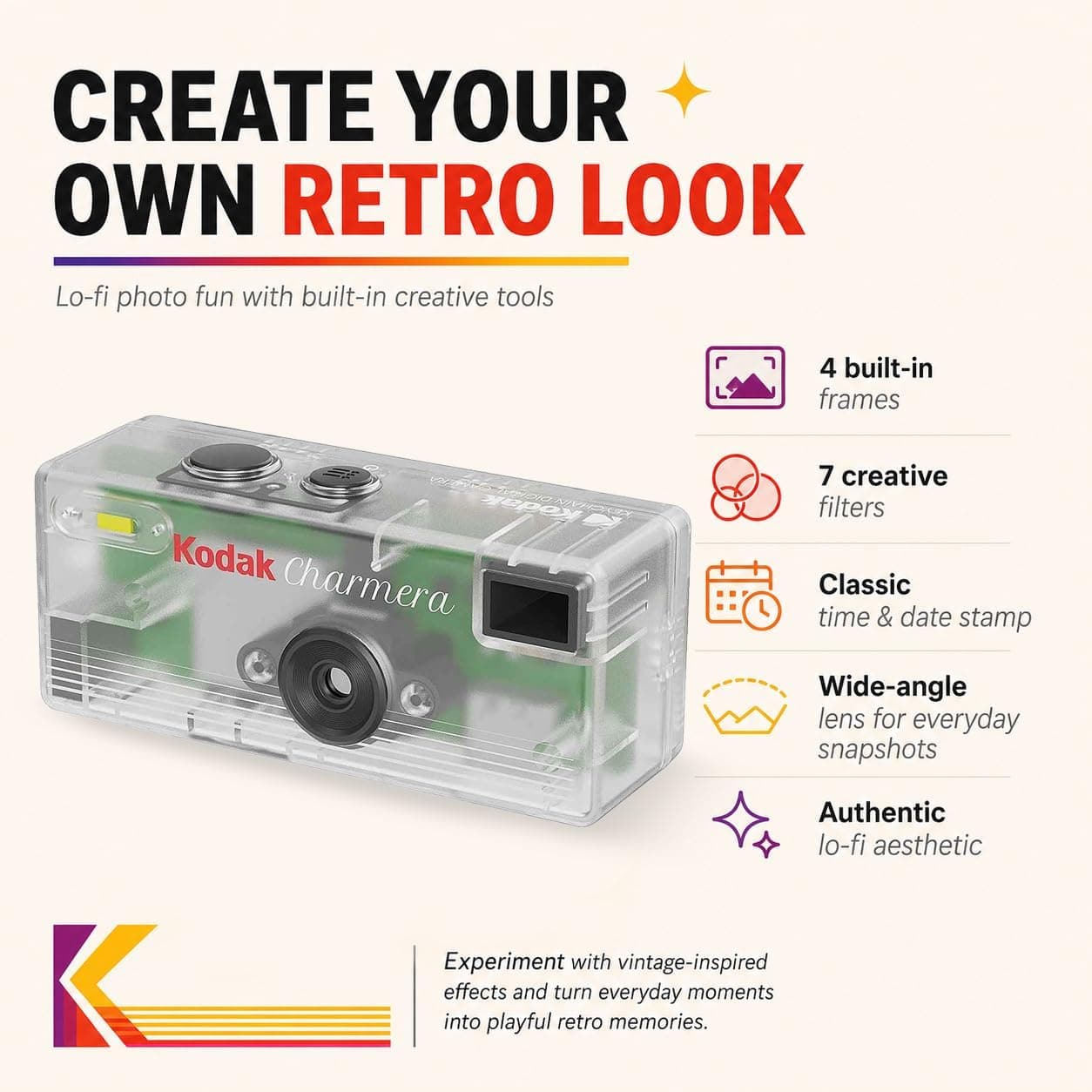 دوربین دیجیتال جاکلیدی KODAK Charmera با کارت حافظه 32 GB، کارتخوان و کیف، مجموعه 4 تکه دوربین دیجیتال جاکلیدی KODAK Charmera با کارت حافظه 32 GB، کارتخوان و کیف، مجموعه 4 تکه