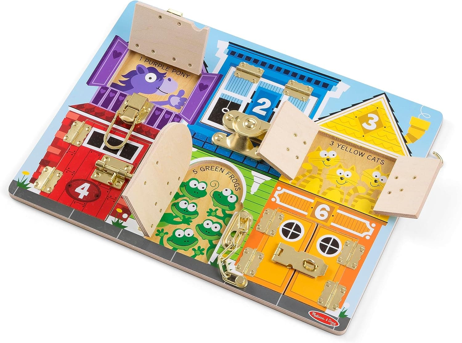 تخته فعالیت چوبی Melissa & Doug با 6 چفت، قفل و در مدل MD3785 تخته فعالیت چوبی Melissa & Doug با 6 چفت، قفل و در مدل MD3785