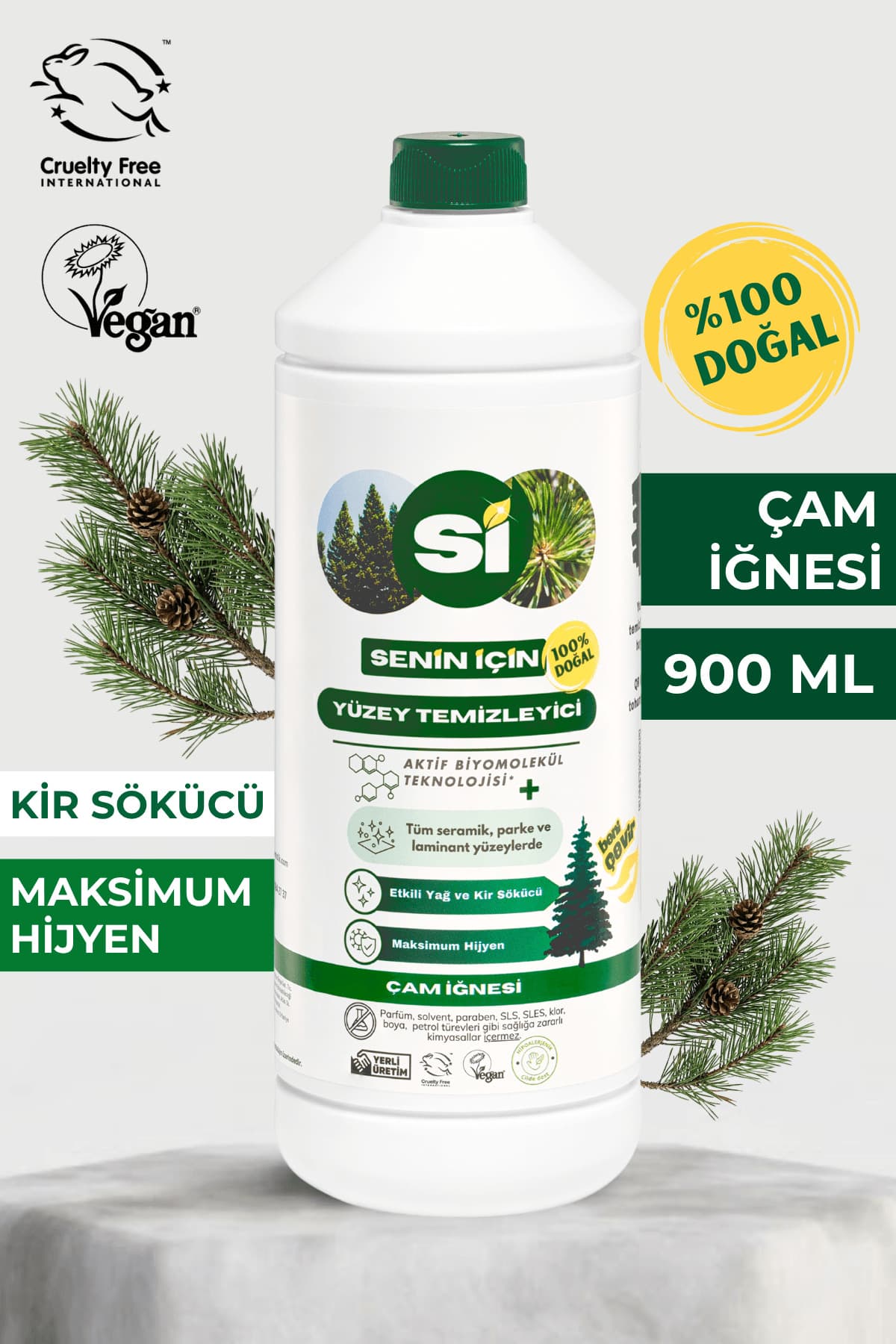 تمیزکننده سطوح Sİ Senin İçin کاملاً طبیعی با رایحه سوزن کاج 900ML تمیزکننده سطوح Sİ Senin İçin کاملاً طبیعی با رایحه سوزن کاج 900ML