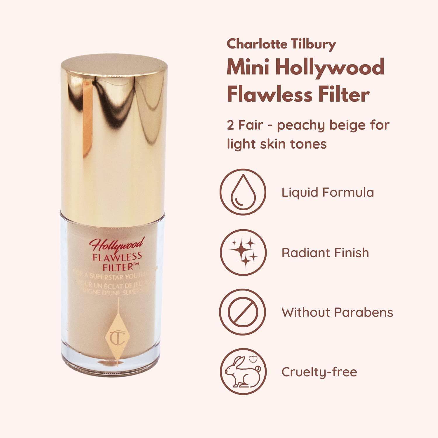 تقویتکننده آرایش مایع صورت Charlotte Tilbury Mini Hollywood Flawless Filter سایز مسافرتی 2 Fair تقویتکننده آرایش مایع صورت Charlotte Tilbury Mini Hollywood Flawless Filter سایز مسافرتی 2 Fair
