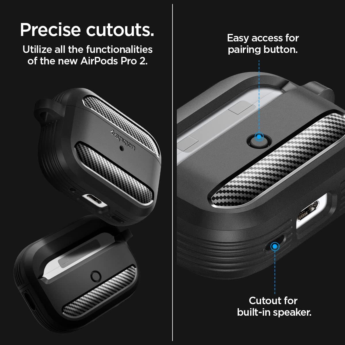 قاب سازگار با AirPods Pro 2/1 Spigen مشکی مات مدل Rugged Armor ACS05482 قاب سازگار با AirPods Pro 2/1 Spigen مشکی مات مدل Rugged Armor ACS05482