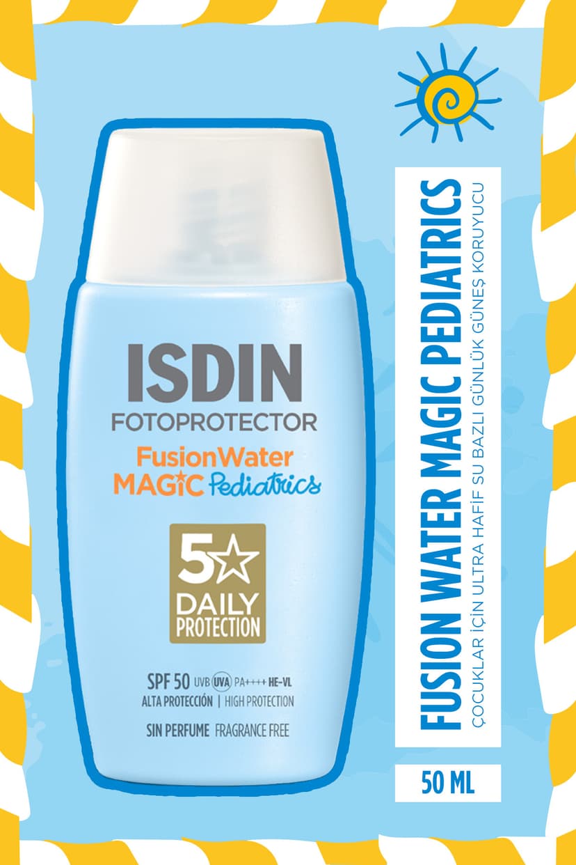 کرم ضدآفتاب صورت کودکان ISDIN پایهآب Fotoprotector Fusion Water Magic Pediatrics Spf50 50 ml کرم ضدآفتاب صورت کودکان ISDIN پایهآب Fotoprotector Fusion Water Magic Pediatrics Spf50 50 ml