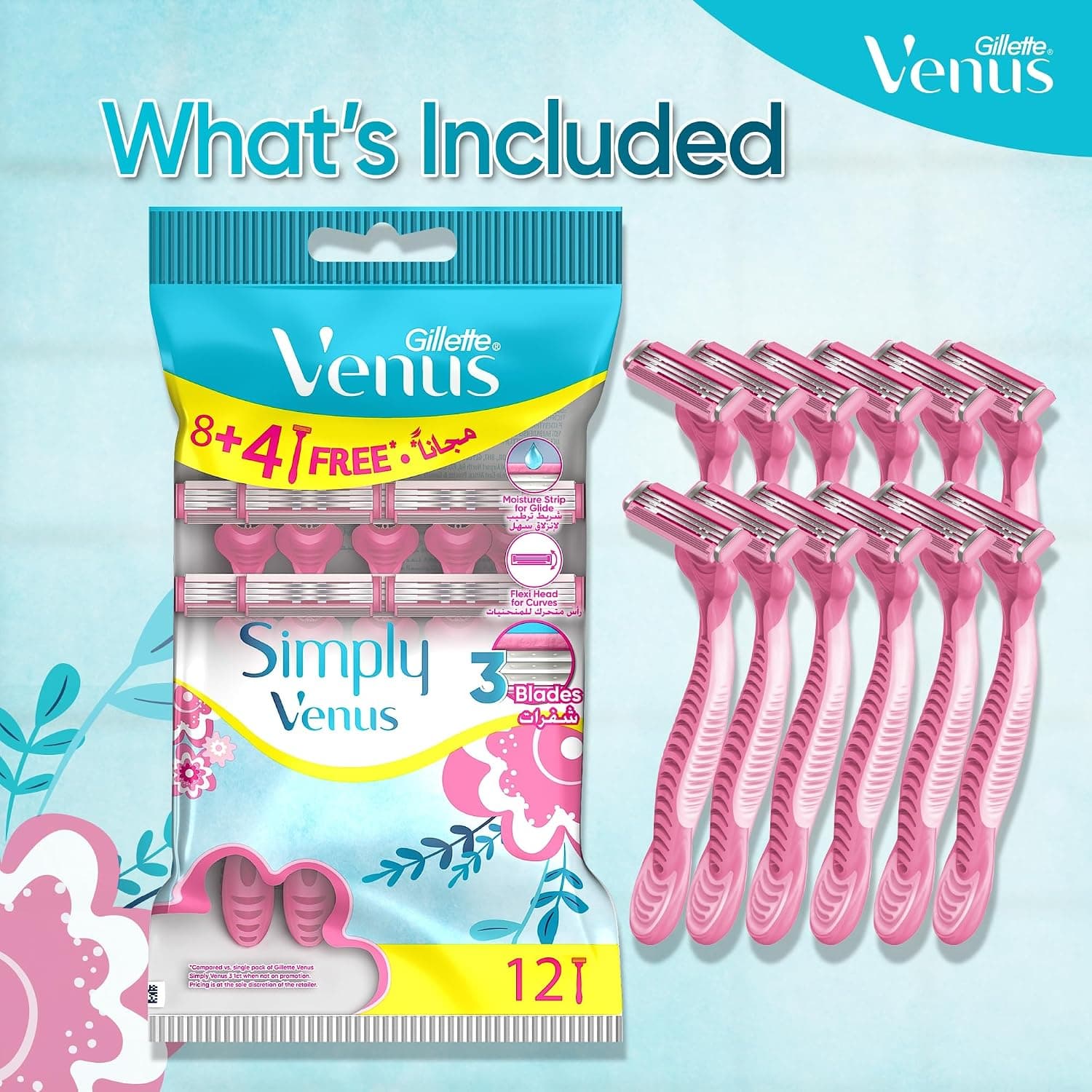 تیغ یکبار مصرف زنانه Venus Simply Venus3 بسته 12 عددی تیغ یکبار مصرف زنانه Venus Simply Venus3 بسته 12 عددی