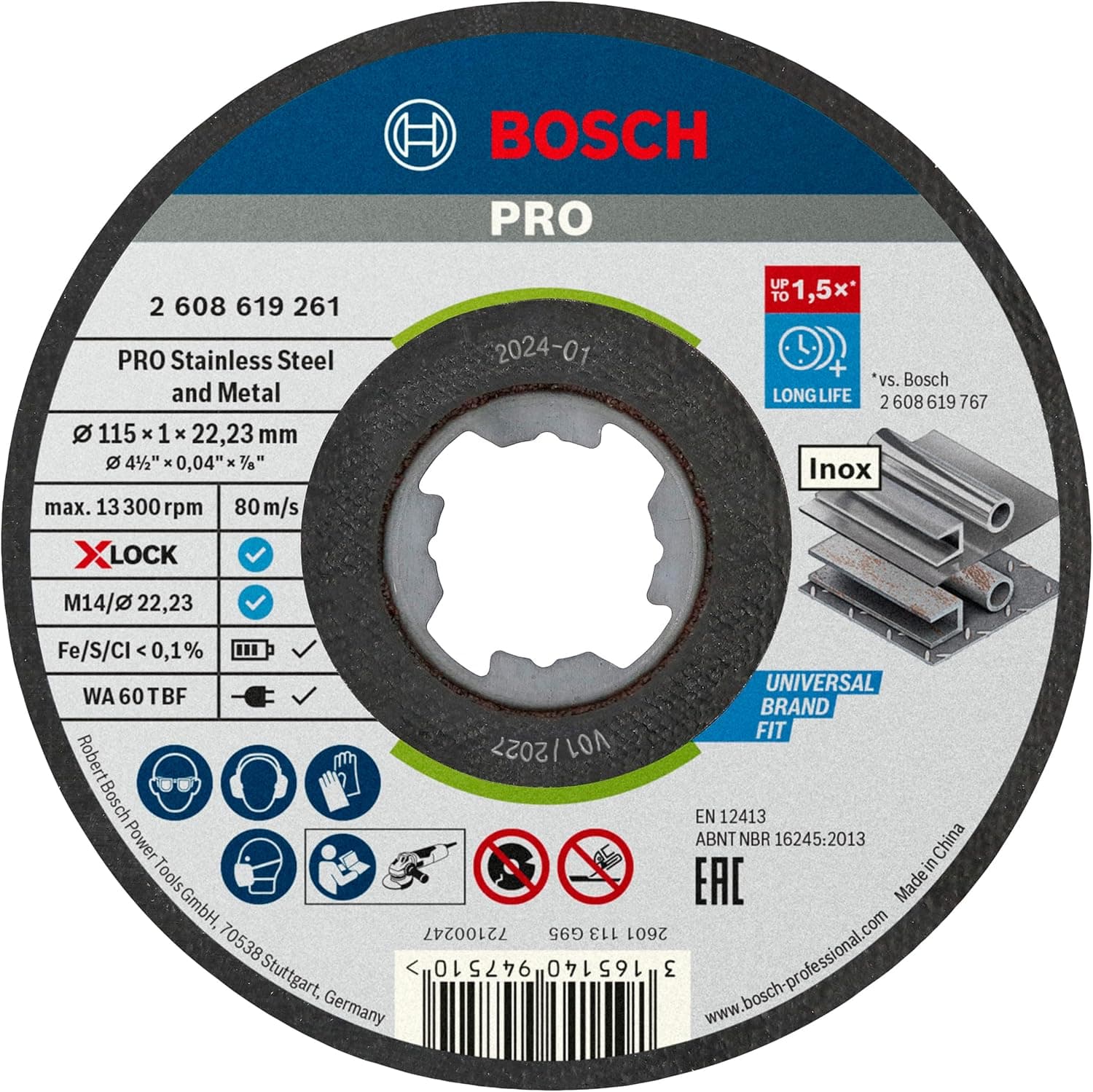 دیسک برش مستقیم BOSCH Professional بسته 10 عددی INOX 115 mm مدل 2608619266 دیسک برش مستقیم BOSCH Professional بسته 10 عددی INOX 115 mm مدل 2608619266