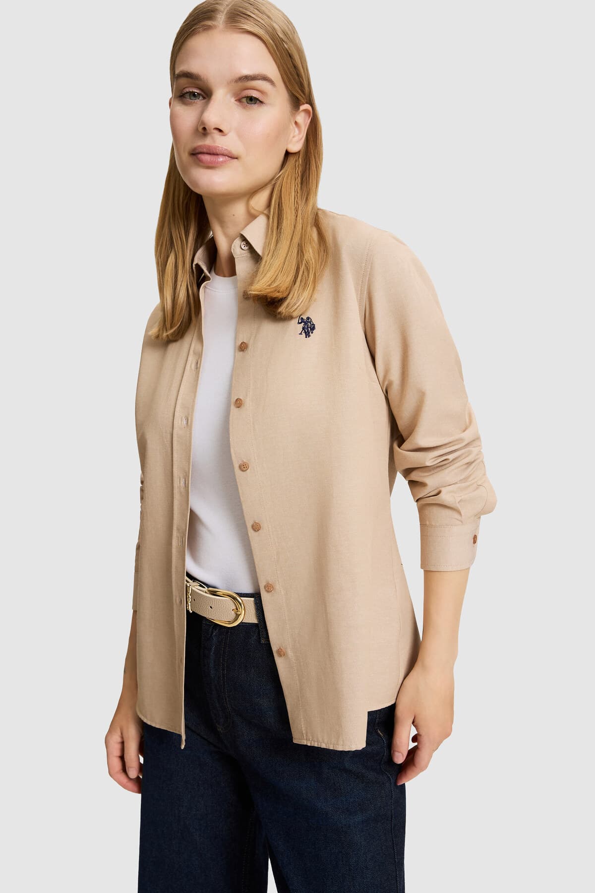 پیراهن زنانه U.S. Polo Assn. ساده آستینبلند شتری مدل 50324791-VR015 پیراهن زنانه U.S. Polo Assn. ساده آستینبلند شتری مدل 50324791-VR015