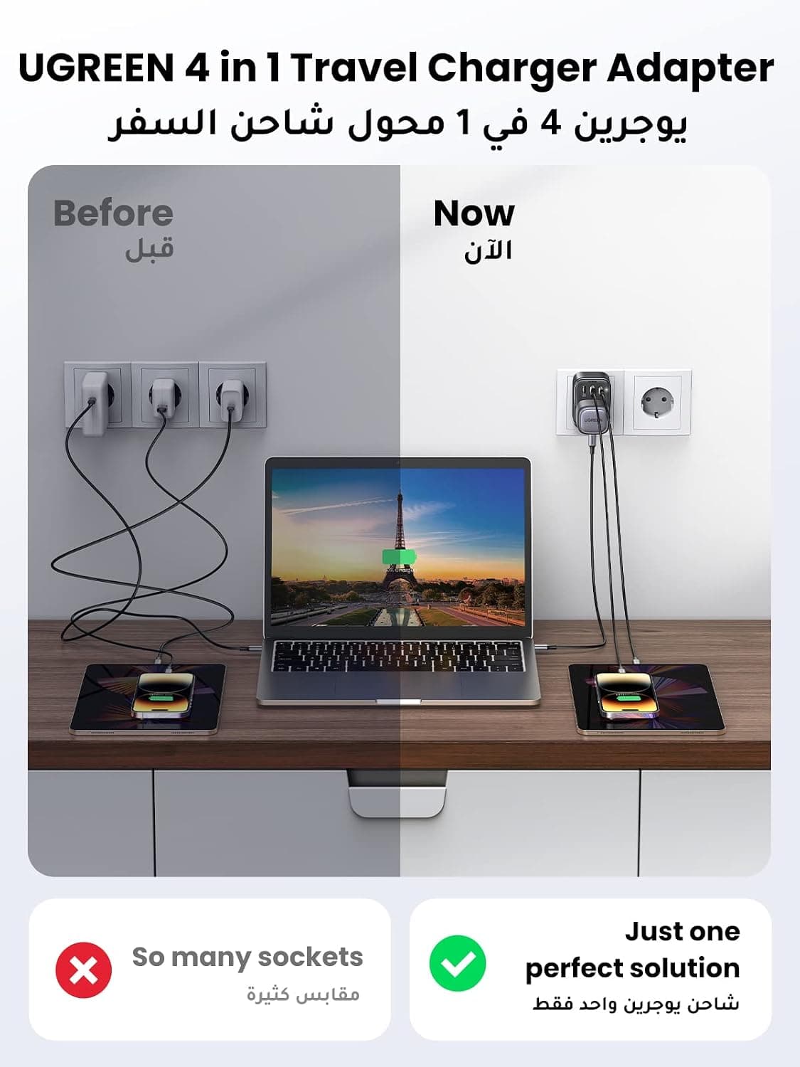 آداپتور مسافرتی UGREEN تبدیل پریز UK به دوشاخه DE با درگاههای USB 30W آداپتور مسافرتی UGREEN تبدیل پریز UK به دوشاخه DE با درگاههای USB 30W