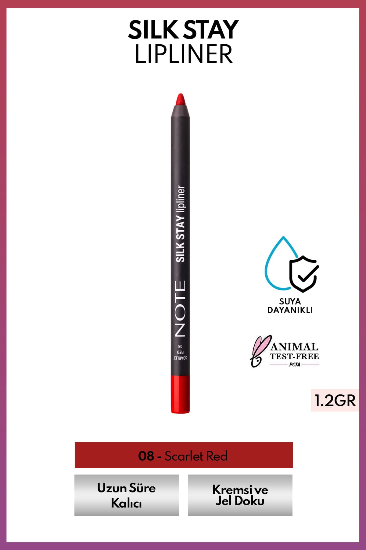 مداد لب Note Cosmetics ضدآب ابریشمی Silk Stay شماره 08 قرمز اسکارلت مداد لب Note Cosmetics ضدآب ابریشمی Silk Stay شماره 08 قرمز اسکارلت