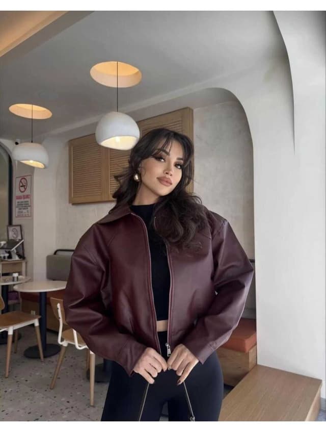 ژاکت زنانه MODA DURAĞI چرمی Bomber ژاکت زنانه MODA DURAĞI چرمی Bomber