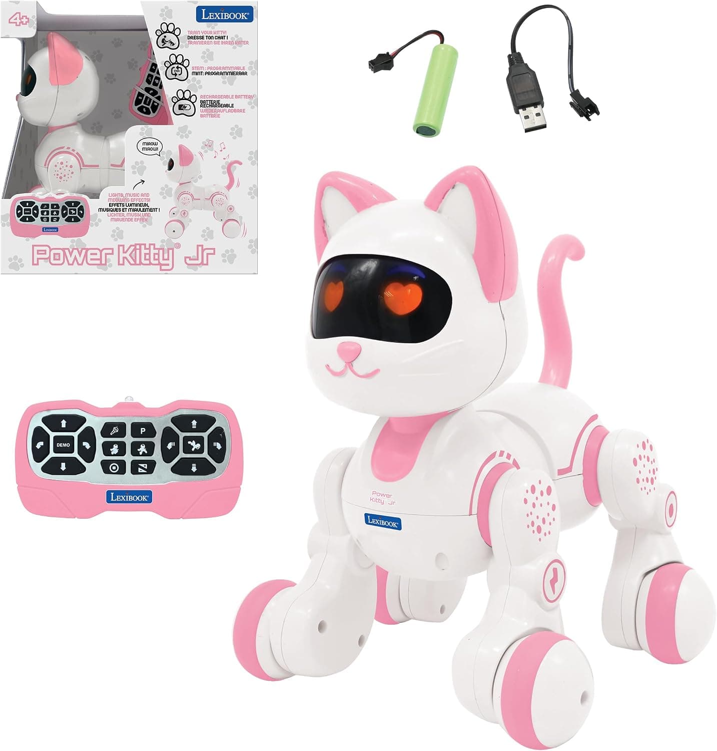 گربه کنترلی آموزشی Lexibook Power Kitty Jr. با چشمهای تعاملی، برنامهپذیر STEM، باتری قابل شارژ، صورتی/سفید مدل KIT01 گربه کنترلی آموزشی Lexibook Power Kitty Jr. با چشمهای تعاملی، برنامهپذیر STEM، باتری قابل شارژ، صورتی/سفید مدل KIT01