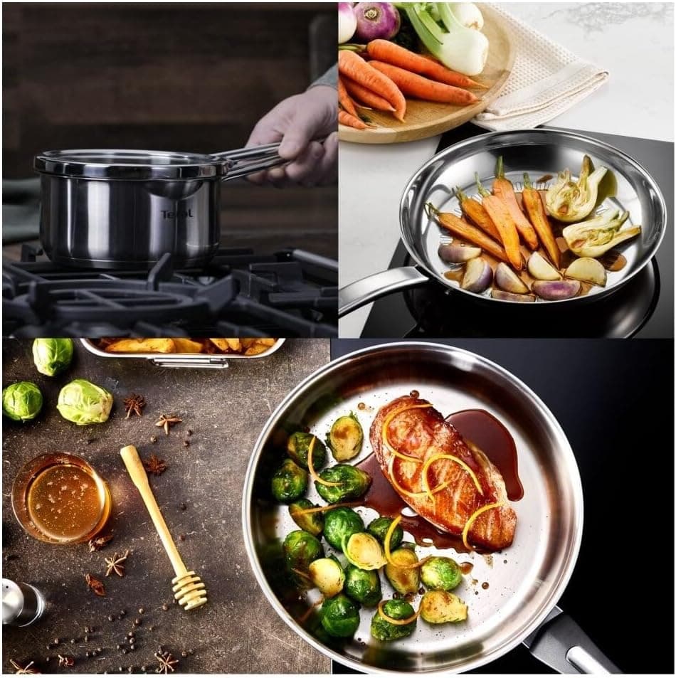 ست قابلمه استیل Tefal Duetto کف القایی 8 پارچه مدل 2100139450 ست قابلمه استیل Tefal Duetto کف القایی 8 پارچه مدل 2100139450