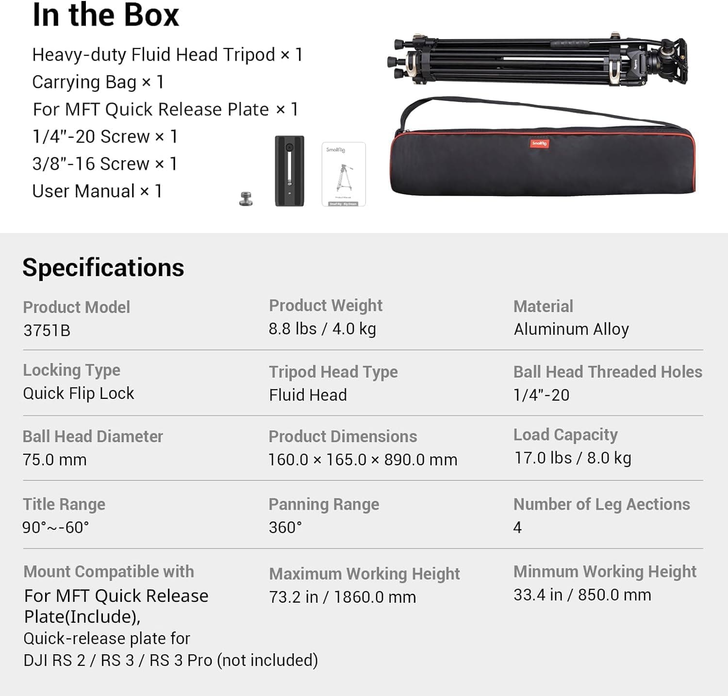 سهپایه ویدیویی SmallRig مدل AD-01 سر فلوئید ۳۶۰ درجه 73 اینچی سهپایه ویدیویی SmallRig مدل AD-01 سر فلوئید ۳۶۰ درجه 73 اینچی