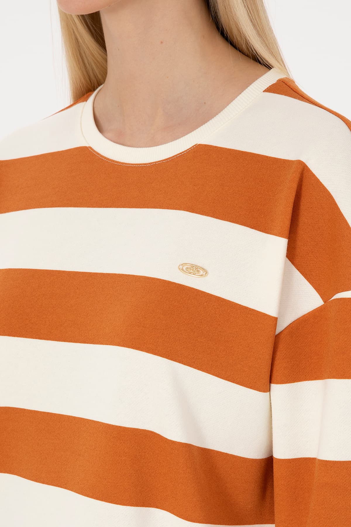 سوئیشرت زنانه U.S. Polo Assn. یقه گرد راهراه مسی مدل 50313563-VR182 سوئیشرت زنانه U.S. Polo Assn. یقه گرد راهراه مسی مدل 50313563-VR182