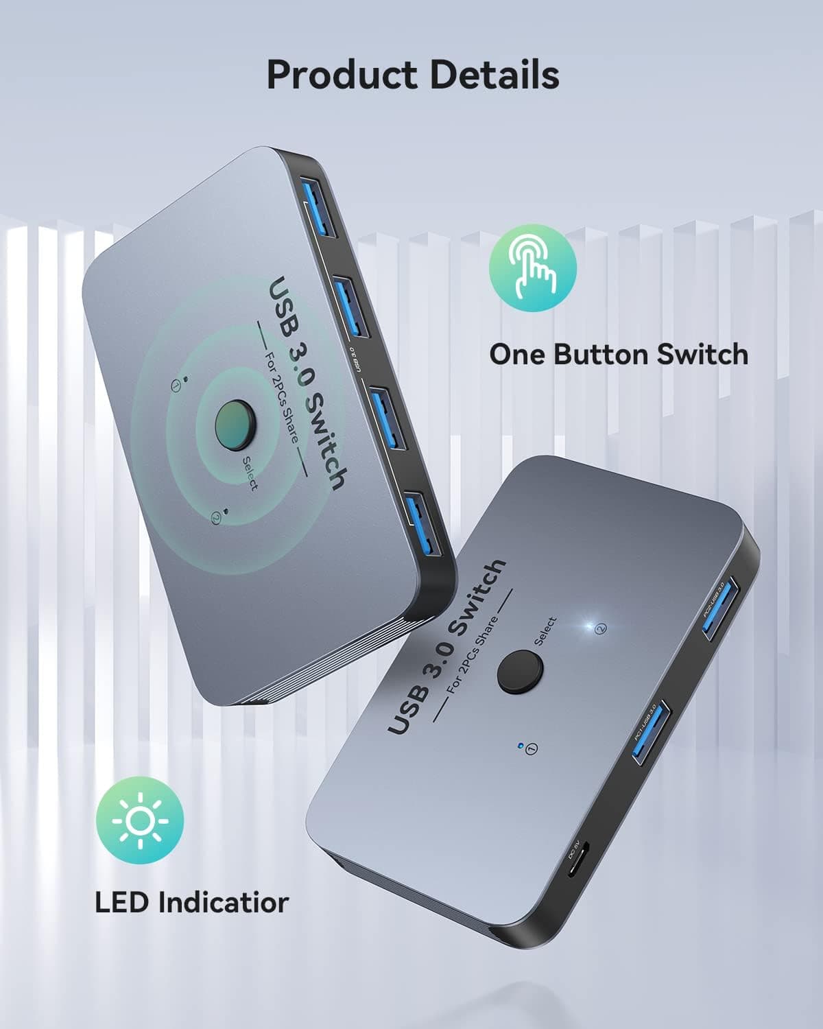 سوئیچ KVM USB 3.0 ABLEWE آلومینیومی برای اشتراک 2 کامپیوتر و 4 دستگاه USB سوئیچ KVM USB 3.0 ABLEWE آلومینیومی برای اشتراک 2 کامپیوتر و 4 دستگاه USB