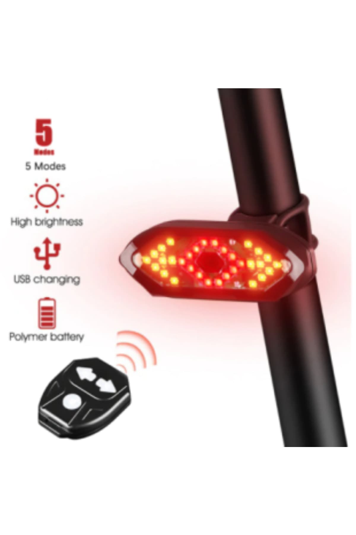 چراغ LED عقب دوچرخه و اسکوتر Pallero شارژی USB ضدآب با 5 حالت، راهنما و کنترل بیسیم چراغ LED عقب دوچرخه و اسکوتر Pallero شارژی USB ضدآب با 5 حالت، راهنما و کنترل بیسیم