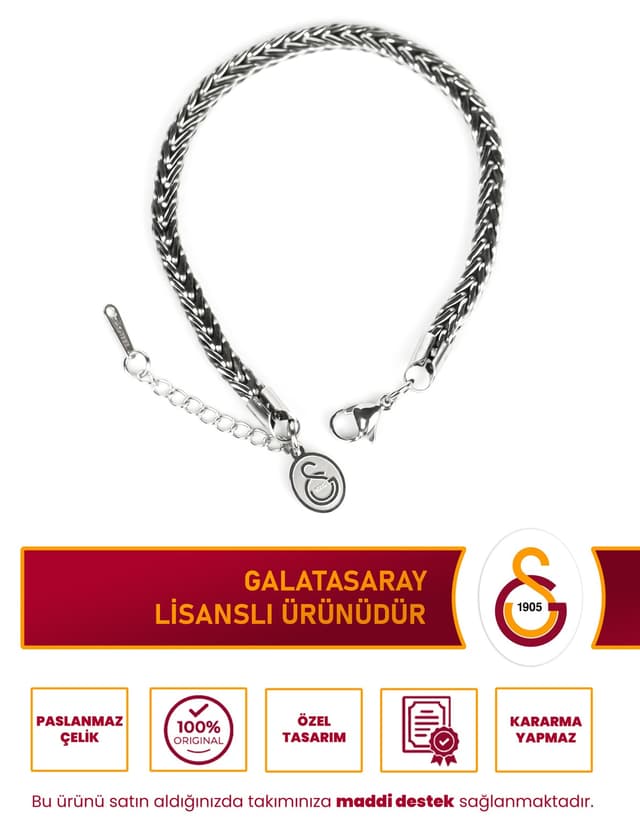 دستبند استیل هواداری Galatasaray با طرح GS Fox قابل تنظیم 19 cm خاکستری مجوزدار دستبند استیل هواداری Galatasaray با طرح GS Fox قابل تنظیم 19 cm خاکستری مجوزدار