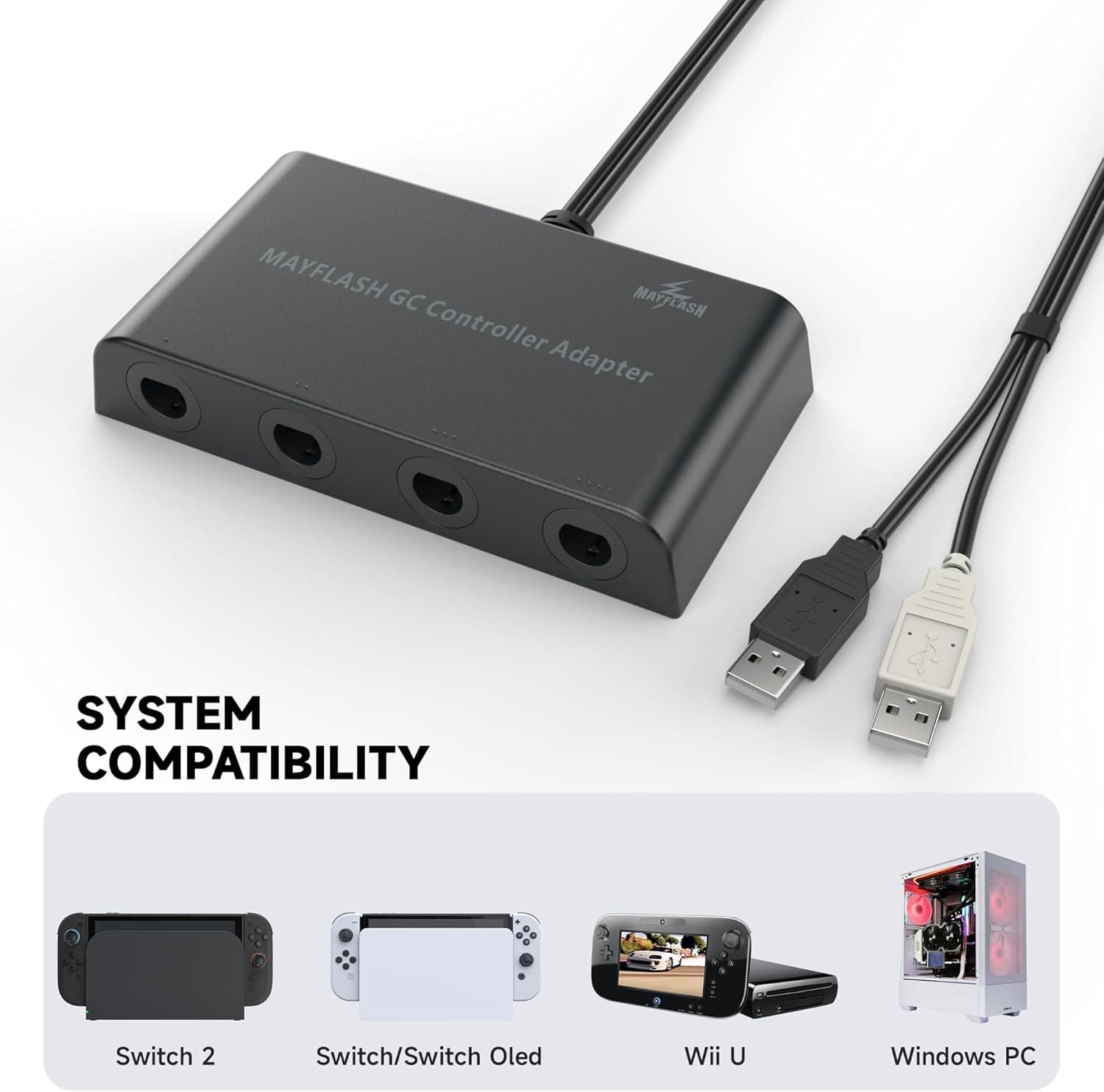 آداپتور MAYFLASH سازگار با دسته GameCube برای Wii و Wii U بسته دوتایی آداپتور MAYFLASH سازگار با دسته GameCube برای Wii و Wii U بسته دوتایی