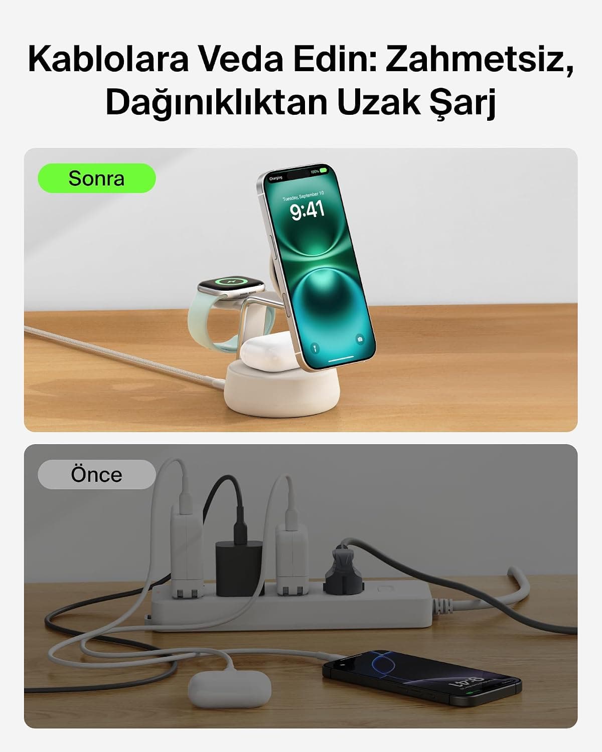 پایه شارژ بیسیم 3 در 1 Belkin سازگار با MagSafe و Qi2، 25W، مدل UltraCharge Pro، رنگ شنی پایه شارژ بیسیم 3 در 1 Belkin سازگار با MagSafe و Qi2، 25W، مدل UltraCharge Pro، رنگ شنی
