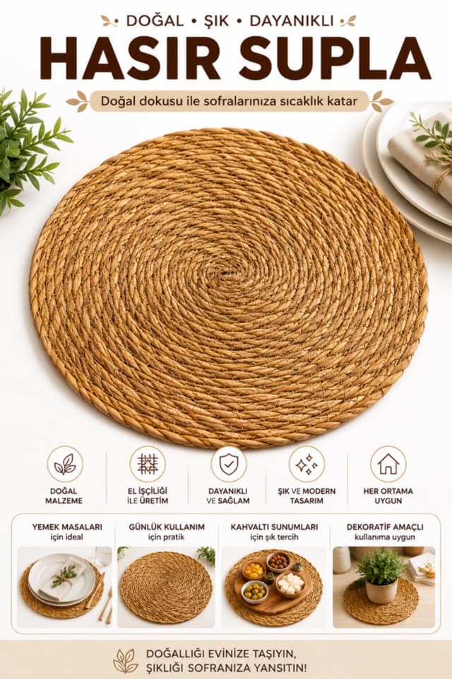 ست ۶ عددی سوپلا حصیری جوت Aygören Home سرویس آمریکایی قطر 32 cm ست ۶ عددی سوپلا حصیری جوت Aygören Home سرویس آمریکایی قطر 32 cm
