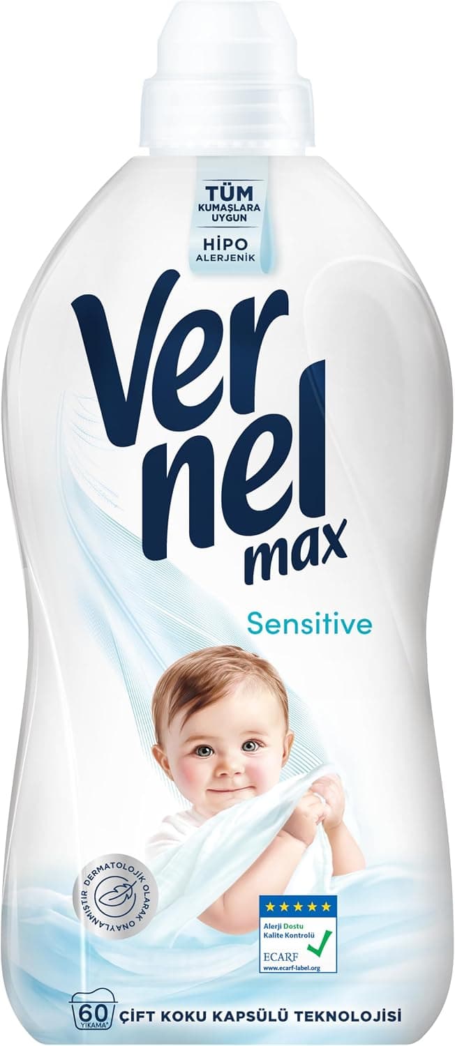 نرمکننده لباس مخصوص پوستهای حساس Vernel Max Sensitive بدون رنگ غلیظ 60 شستوشو 1 x 1440 mL نرمکننده لباس مخصوص پوستهای حساس Vernel Max Sensitive بدون رنگ غلیظ 60 شستوشو 1 x 1440 mL