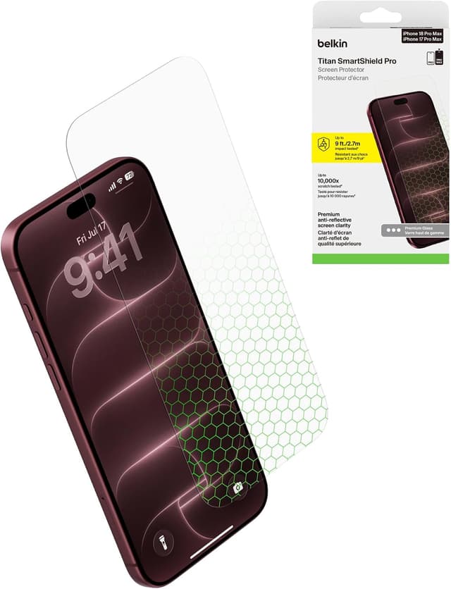 محافظ صفحه نمایش Belkin Titan SmartShield Pro برای iPhone 18 Pro Max/17 Pro Max محافظ صفحه نمایش Belkin Titan SmartShield Pro برای iPhone 18 Pro Max/17 Pro Max