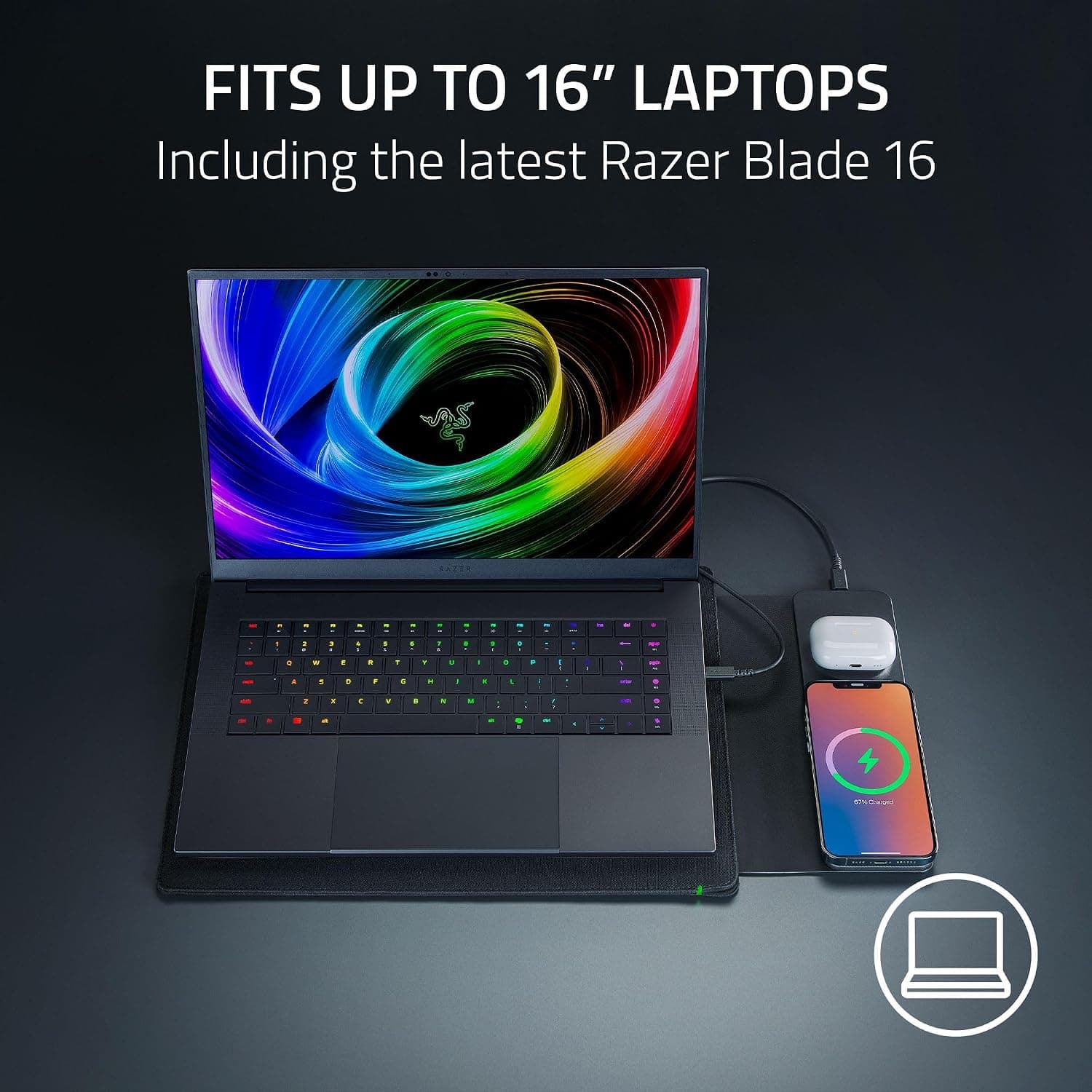 کاور لپتاپ 16" Razer با قابلیت شارژ بیسیم مشکی کاور لپتاپ 16" Razer با قابلیت شارژ بیسیم مشکی