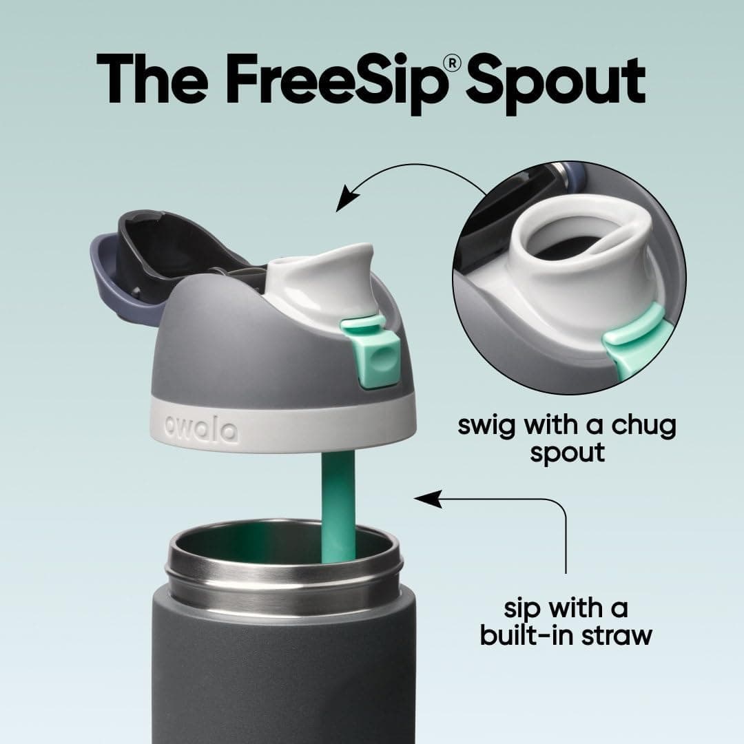بطری آب مناسب ورزش و سفر Owala FreeSip استیل ضدزنگ عایقدار نیدار بدون BPA، 24oz، رنگ مهآلود بطری آب مناسب ورزش و سفر Owala FreeSip استیل ضدزنگ عایقدار نیدار بدون BPA، 24oz، رنگ مهآلود