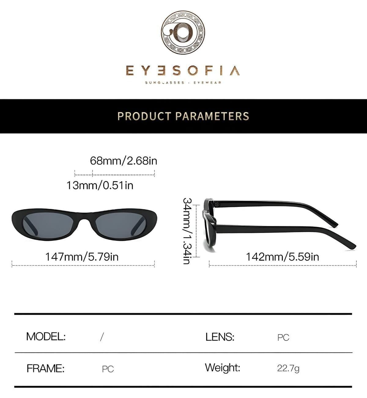 عینک آفتابی یونیسکس Eyesofia Laurent طراحی باریک UV400 مشکی عینک آفتابی یونیسکس Eyesofia Laurent طراحی باریک UV400 مشکی