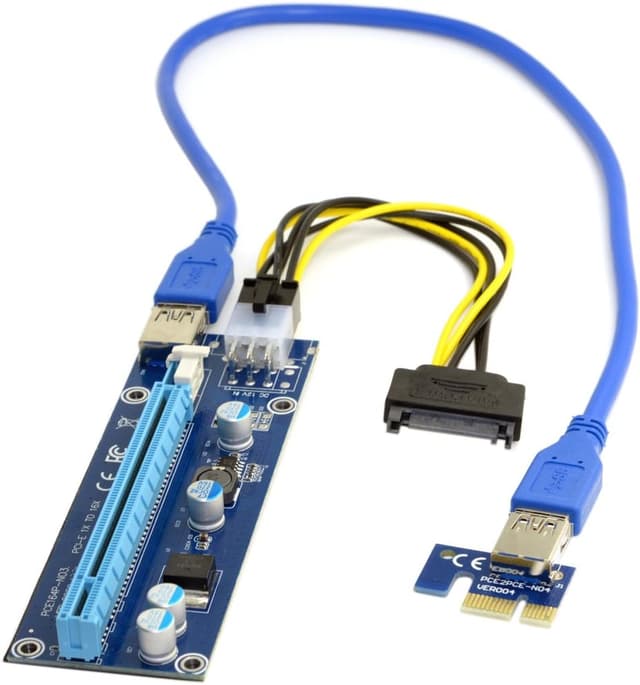 رایزر ماینینگ PCI-E 1x به 16x JSER با USB 3.0 و کابل پاور 6Pin رایزر ماینینگ PCI-E 1x به 16x JSER با USB 3.0 و کابل پاور 6Pin