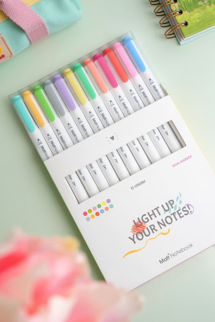 ست ماژیک فسفری Matt Notebook دوسر ۱۲ رنگ پاستلی هایلایتر و فاینلاینر ست ماژیک فسفری Matt Notebook دوسر ۱۲ رنگ پاستلی هایلایتر و فاینلاینر